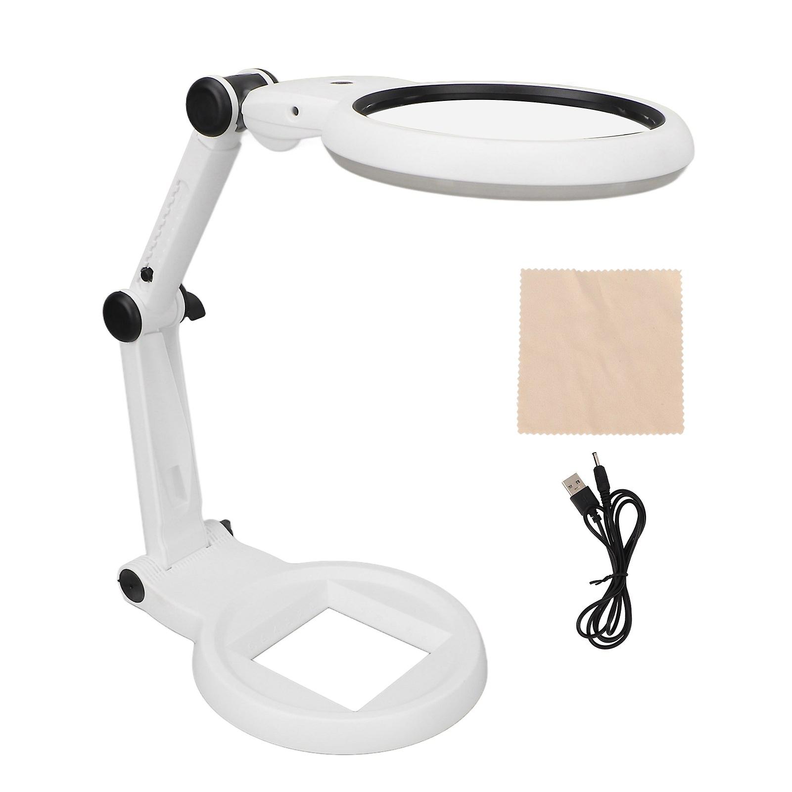 Desktop Magnifying Glass 120mm Adjustable 5H Hardness Foldable Soldering Magnifying Glass with 21 LEDs for Reading Embroidery