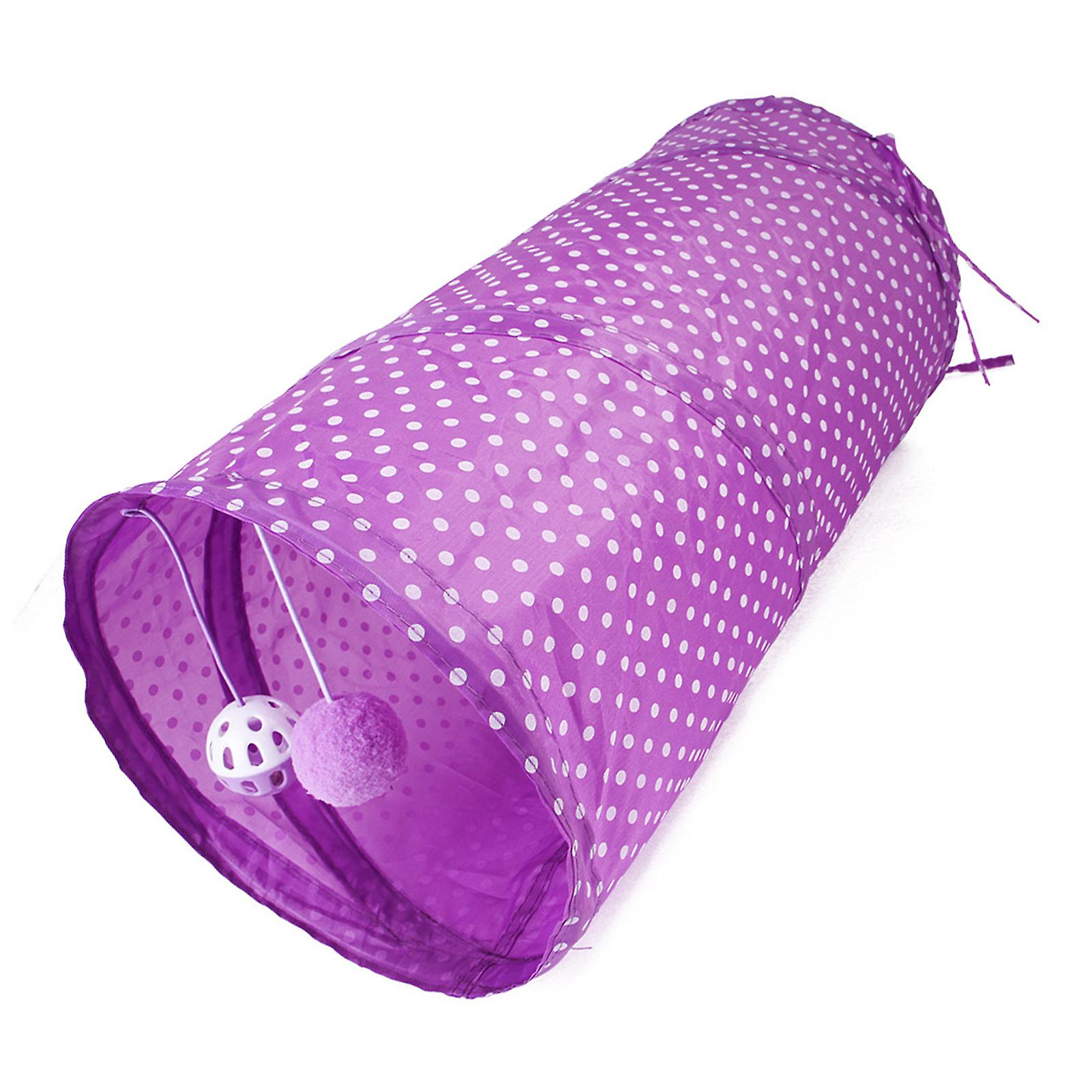 Purple Collapsible Cat Tunnel Toy Interactive Safe Dot Pattern Tube