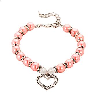 Veeki Dog Pearl Collars and Rhinestones Dog Collar Set, Pet Cat Pearl Necklace Full Diamond Bling Adjustable Dog Collar for Small Girls Cats Puppy Nec