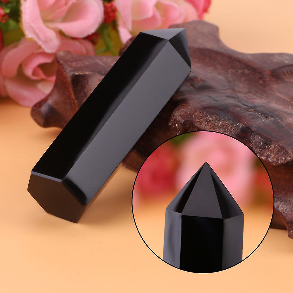 1pc Natural Black Obsidian Crystal Stone Point Healing Hexagonal Wand Column
