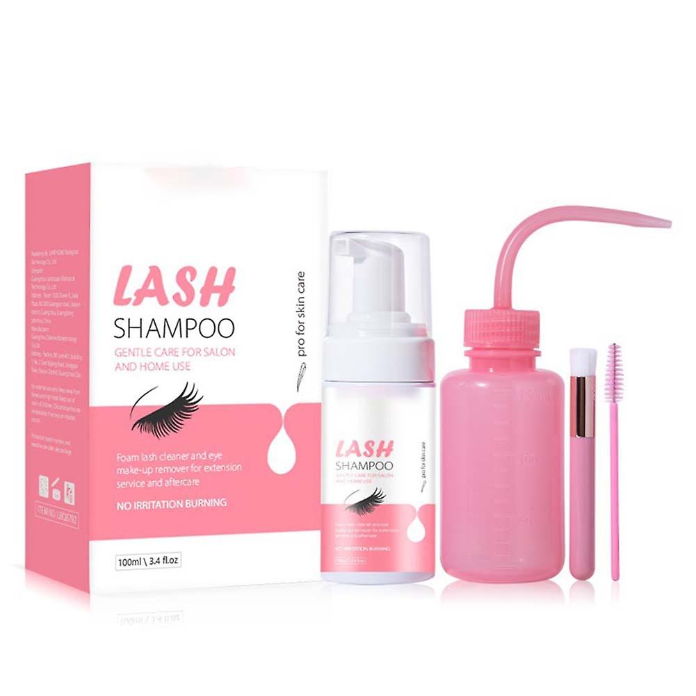 4-Piece Eyelash Shampoo Brush Set, Including 1 100ml Plastic Safe Eyelash Tattoo Cleaning Bottle for Eyelash Extension Supplies