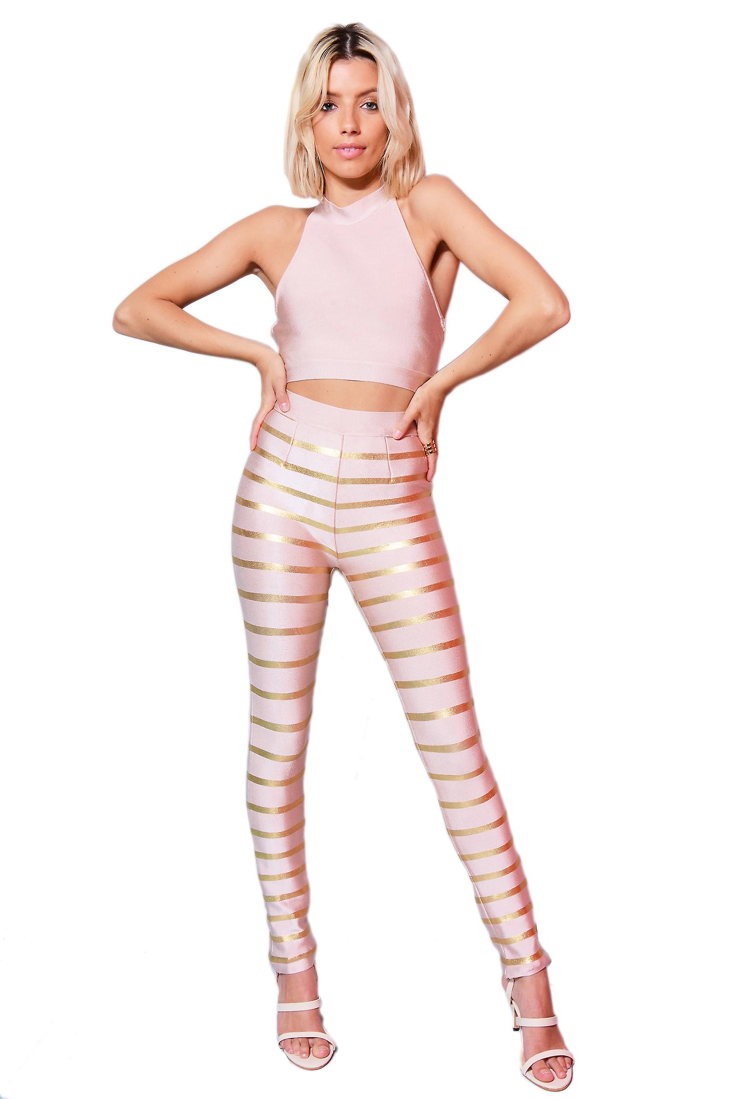 Lovemystyle Pink And Gold Co-ord Featuring Crop And Trousers