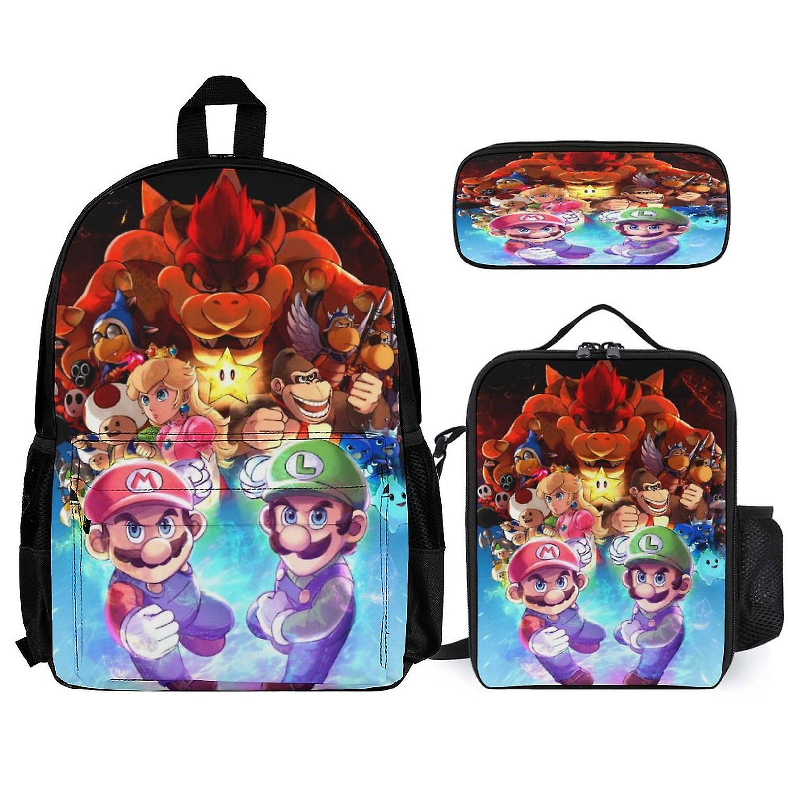 Super Mario Backpack 3 Piece Set Laptop Backpack with Pencil Case Lunch Bag Combination