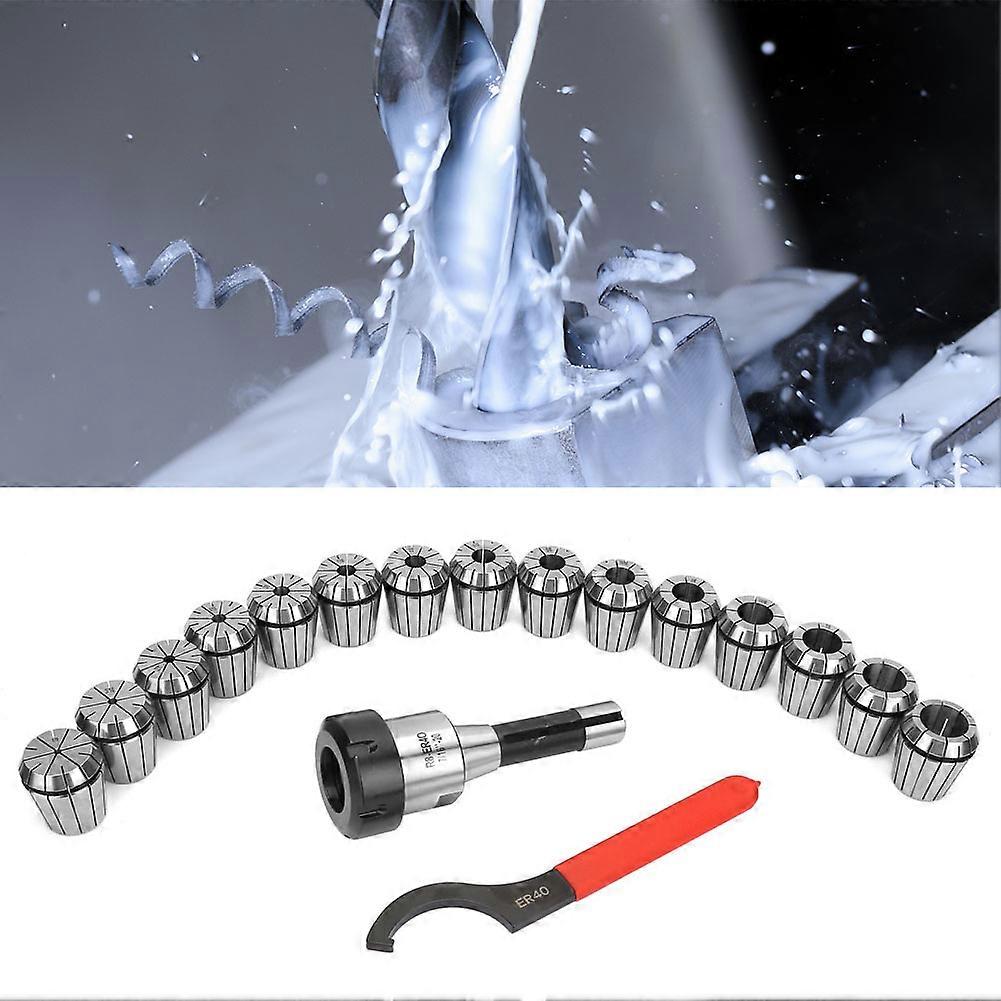 R8-ER40 Collet Set 15Pcs ER40 Chuck Holder for Milling Machines