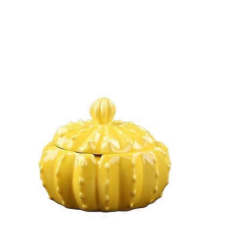 Ceramic Ashtray-Cactus Design-Dustproof Lid-Elegant Office Decor