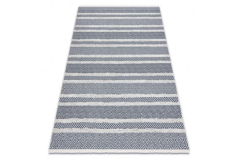 Carpet ECO SISAL Boho MOROC Lines 22328 fringe - two levels of fleece cream / navy blue, recycled carpet