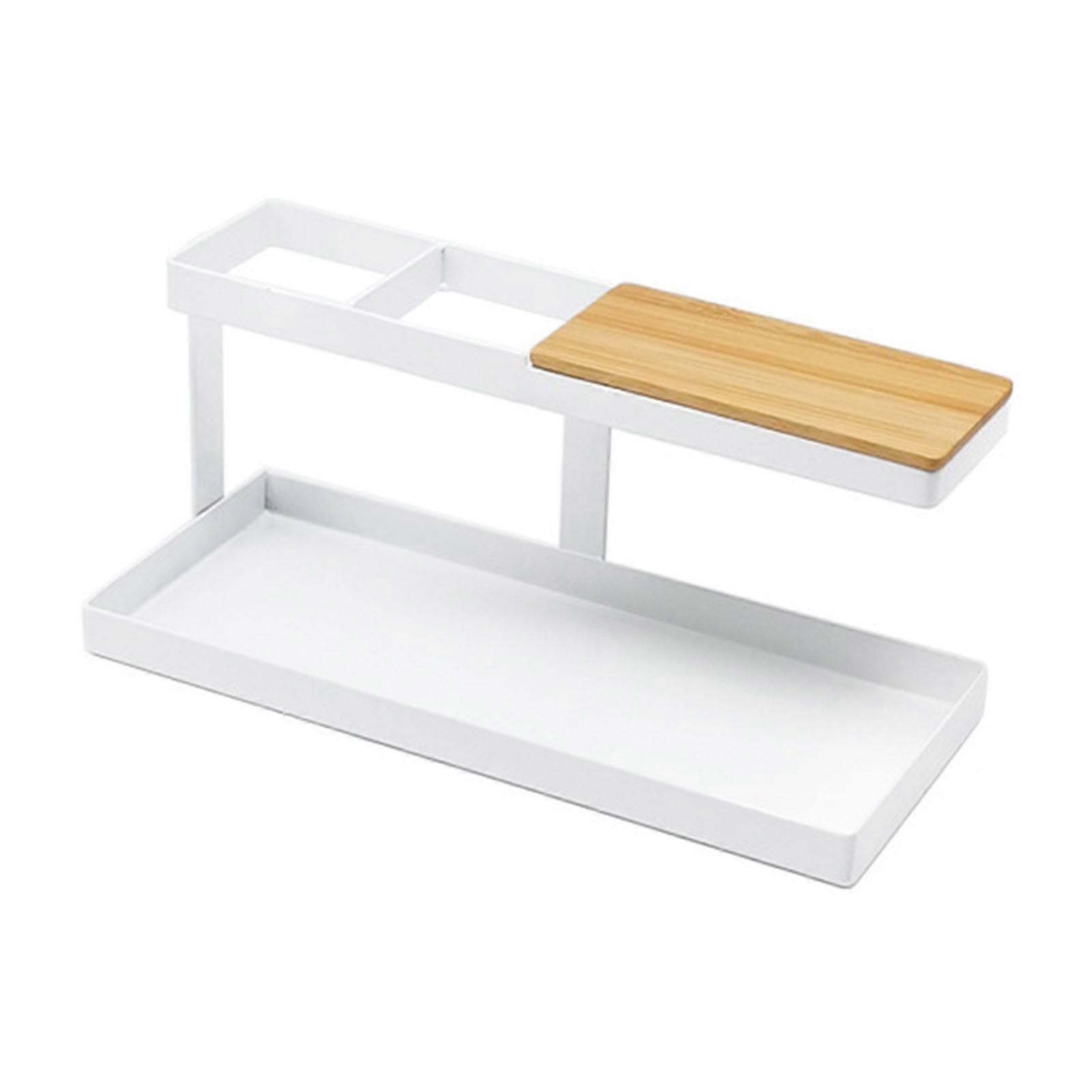 Desktop Storage Rack Multipurpose 2 Layer Iron Art Desk Shelves For Keys Remote Control Phones Glasses White