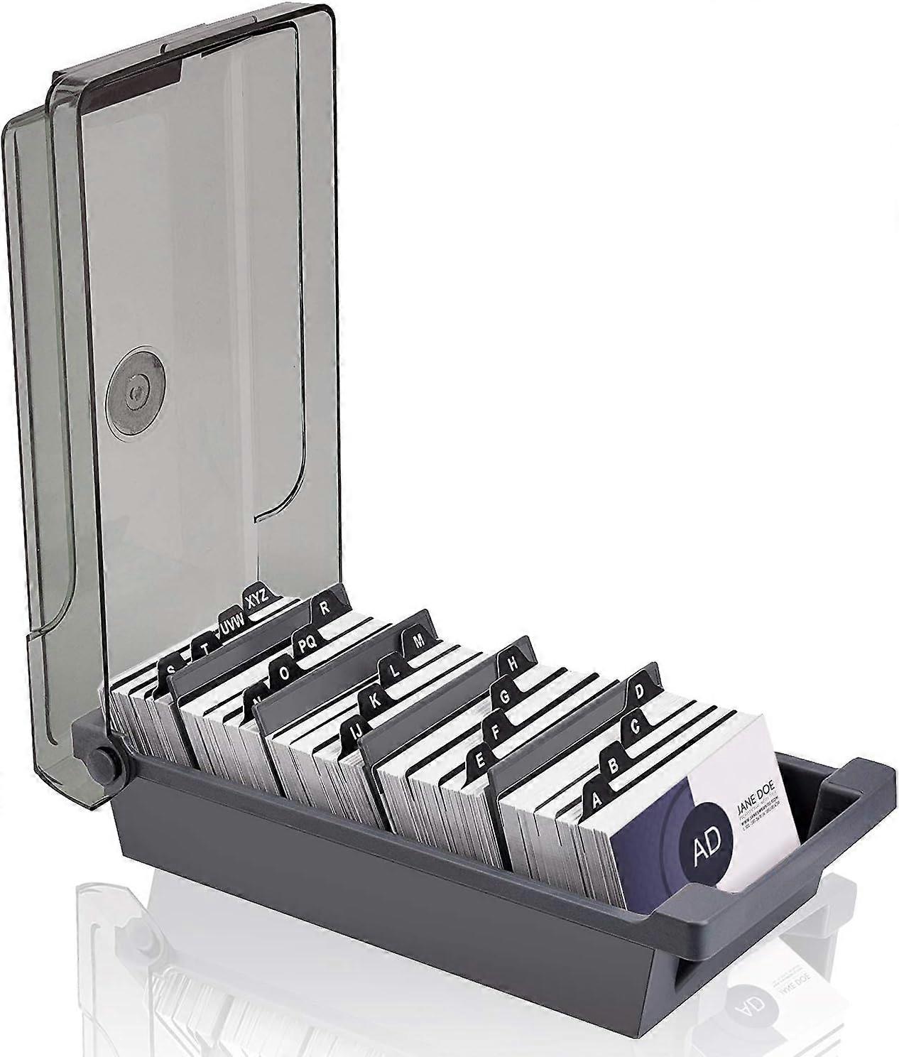 Business Card Case, 500 Sheet Capacity Business Card Case with 4 Dividing Panels and A-Z Index Tabs (grey)