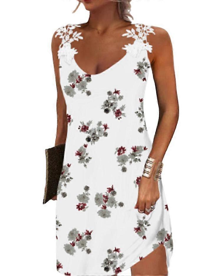 Kvinders kjole blonder splejsning trykt mønster afslappet ærmeløs mode broderet V-hals halter kjole