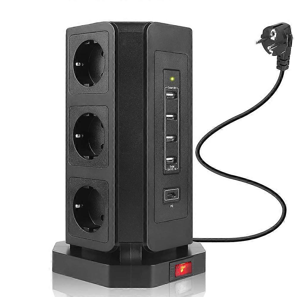 Eu Vertical Power Strip, Electric Tower, Kr Socket, Power Outlet, Type C Cable, Surge And Short Circuit Protection, 2m Extension Cord