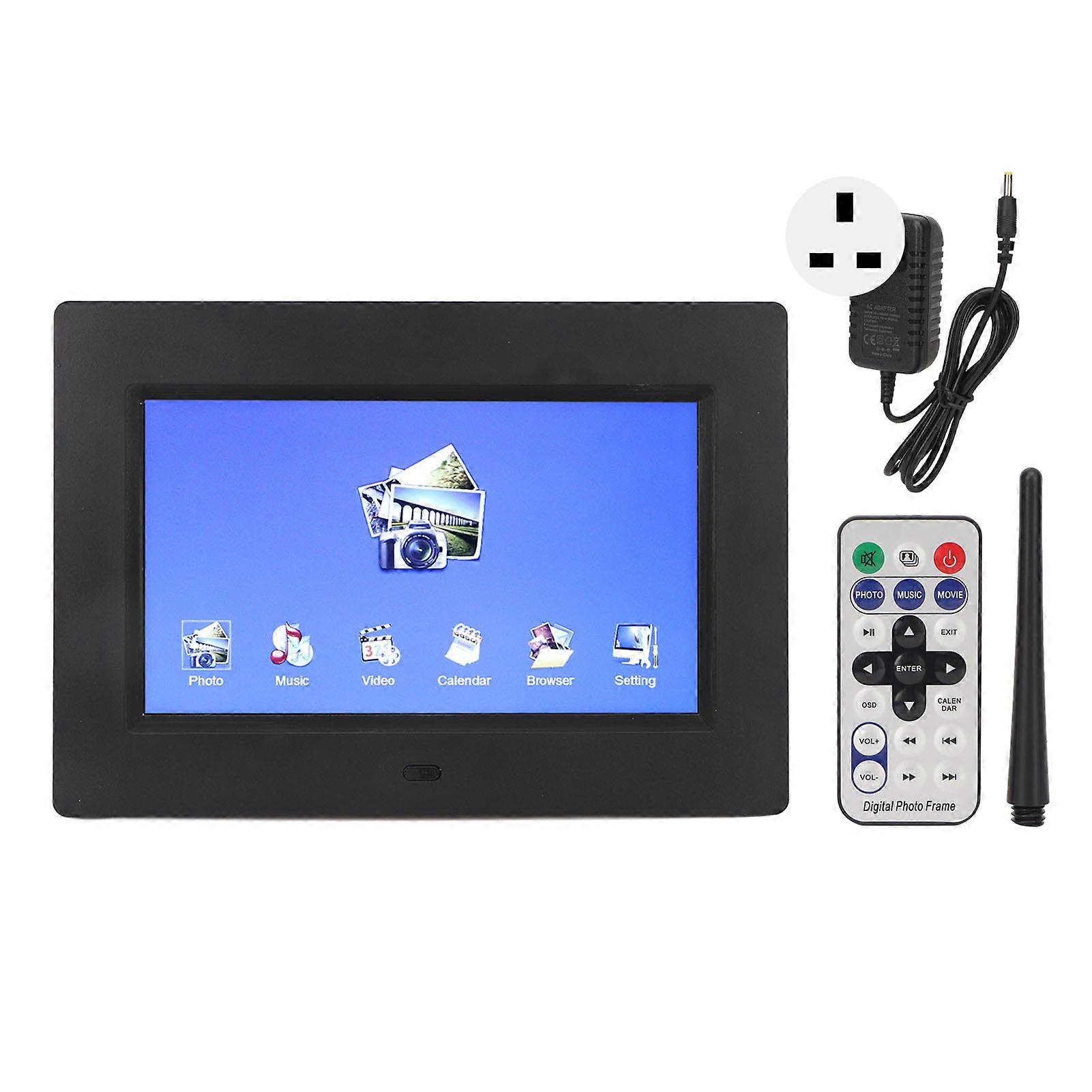 7 polegadas Digital Picture Frame HD 800x480 Multifunction Electronic Photo Frame com controle remoto Preto 100?240V UK Plug