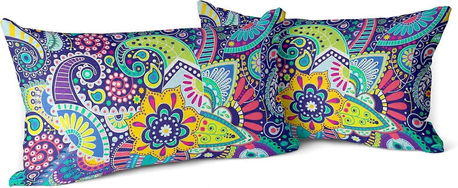 Capas de Almofada com Flores Vintage Azuis 12x20 Polegadas Conjunto de 2 Folhas Florais Azuis Decorativas Quadradas Boho para Sofá Capas de Almofada Rústicas Home Deco