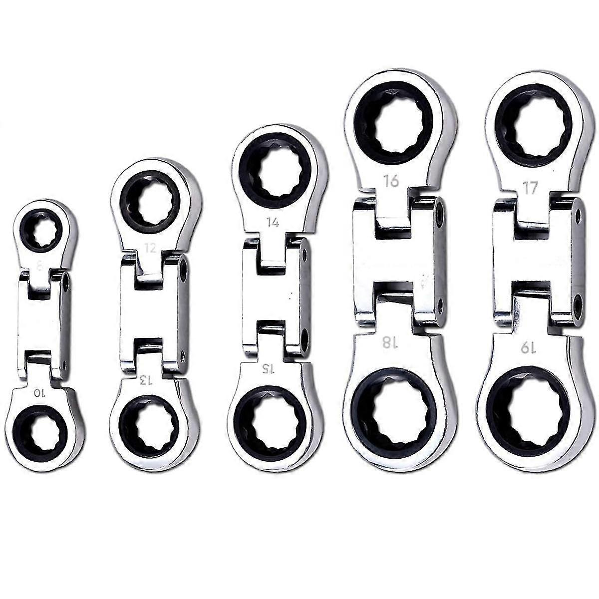 5-Piece Flex- Stubby Ratcheting Combination Wrench Set, Mini Wrench Set, Double Box End Flex-, Mini Spanner Set
