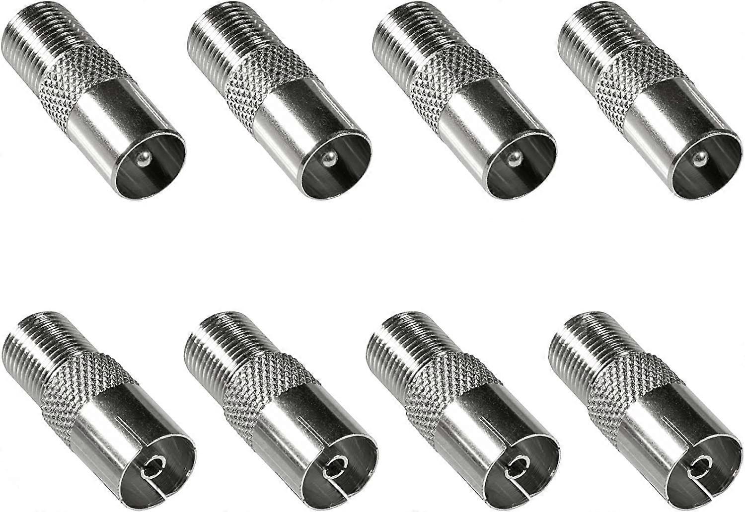 8X Coaxial Sat Antenna Adapter (4X F-Plug To Iec Antenna Plug, 4X To Iec Antenna Plug) Coaxial Connector For Coaxial - Antenna Cable, Silver