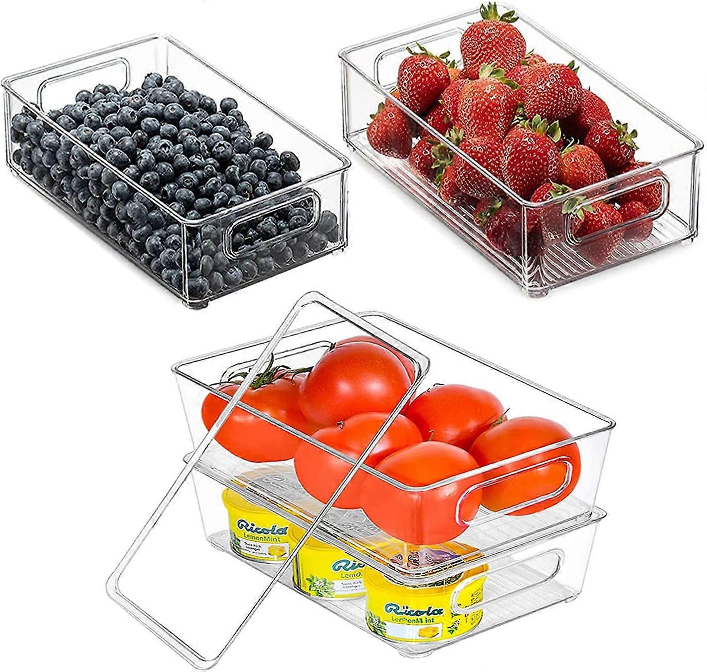 4PCS Refrigerator organizer, stackable small refrigerator boxes(with lid 26cmx15.5cmx7.5 cm)