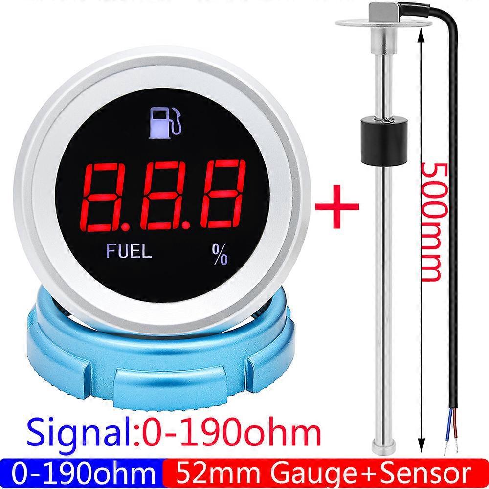A5 0-190 Ohm Fuel Level Sensor+Fuel Level Gauge 52mm Digital Oil Tank Meter Indicator with Flash Alarm for Car Boat Motor 12V24V