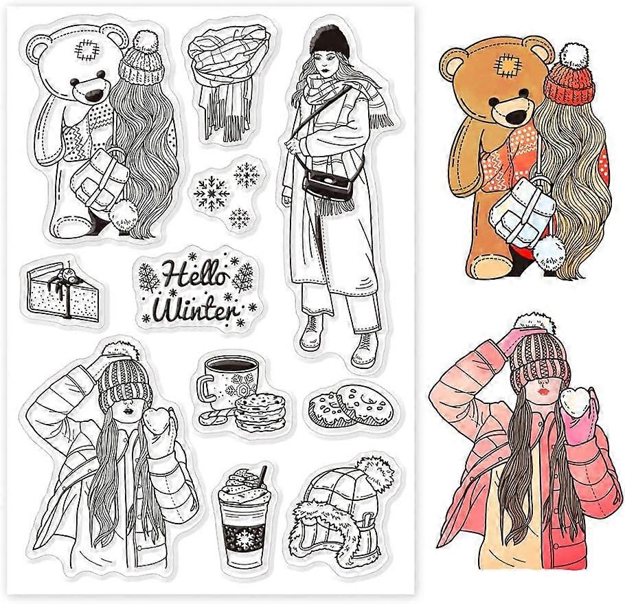 1Sheet Winter Lady Silicone Clear Stamp Seals
