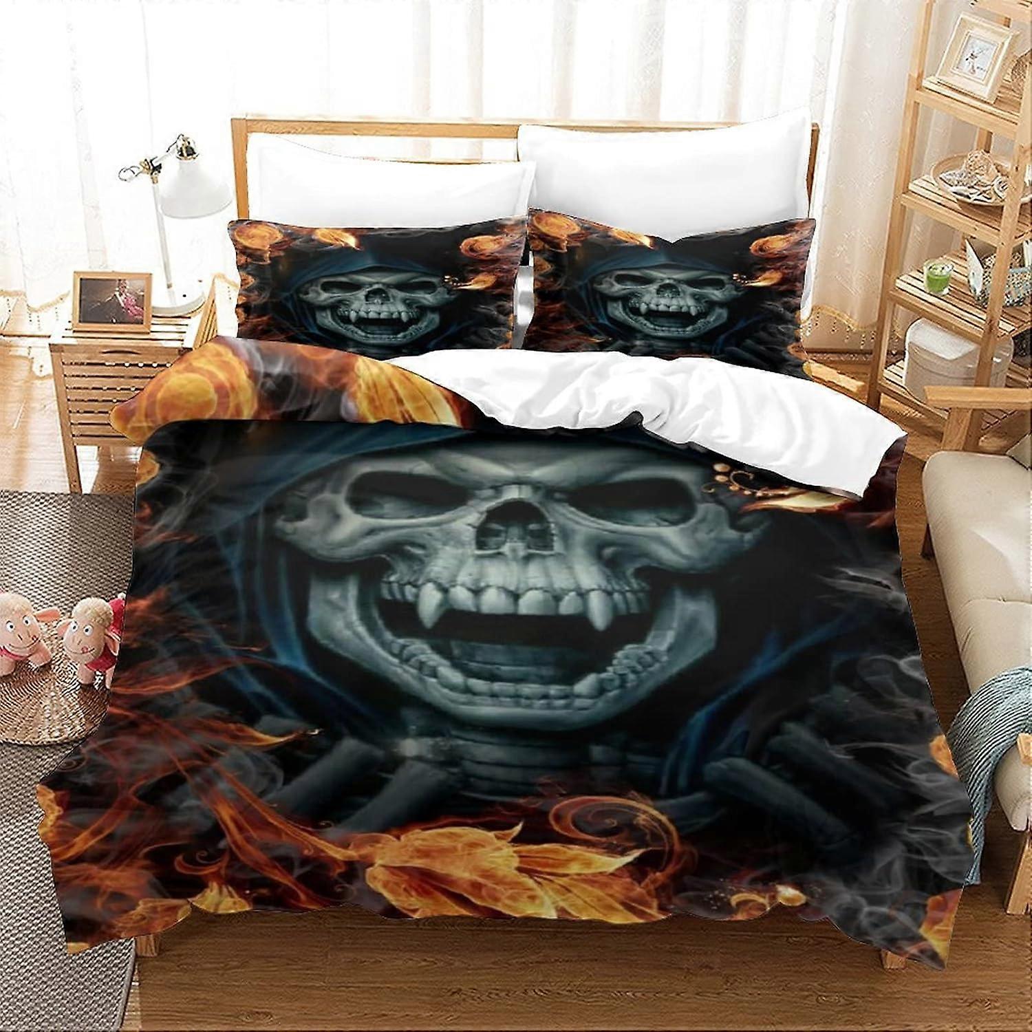 Skelett st Påslakanset Gothic Print D Örngott Sängkläder Allergivänligt Mikrofiber Sängkläder med dragkedja King