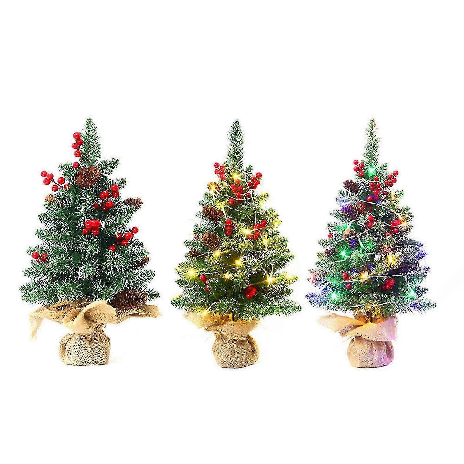 Mini Christmas Tree Decorations 18 Inches Potted Artificial Christmas Tree Flocked with Berries and Pine Cones Table Decor