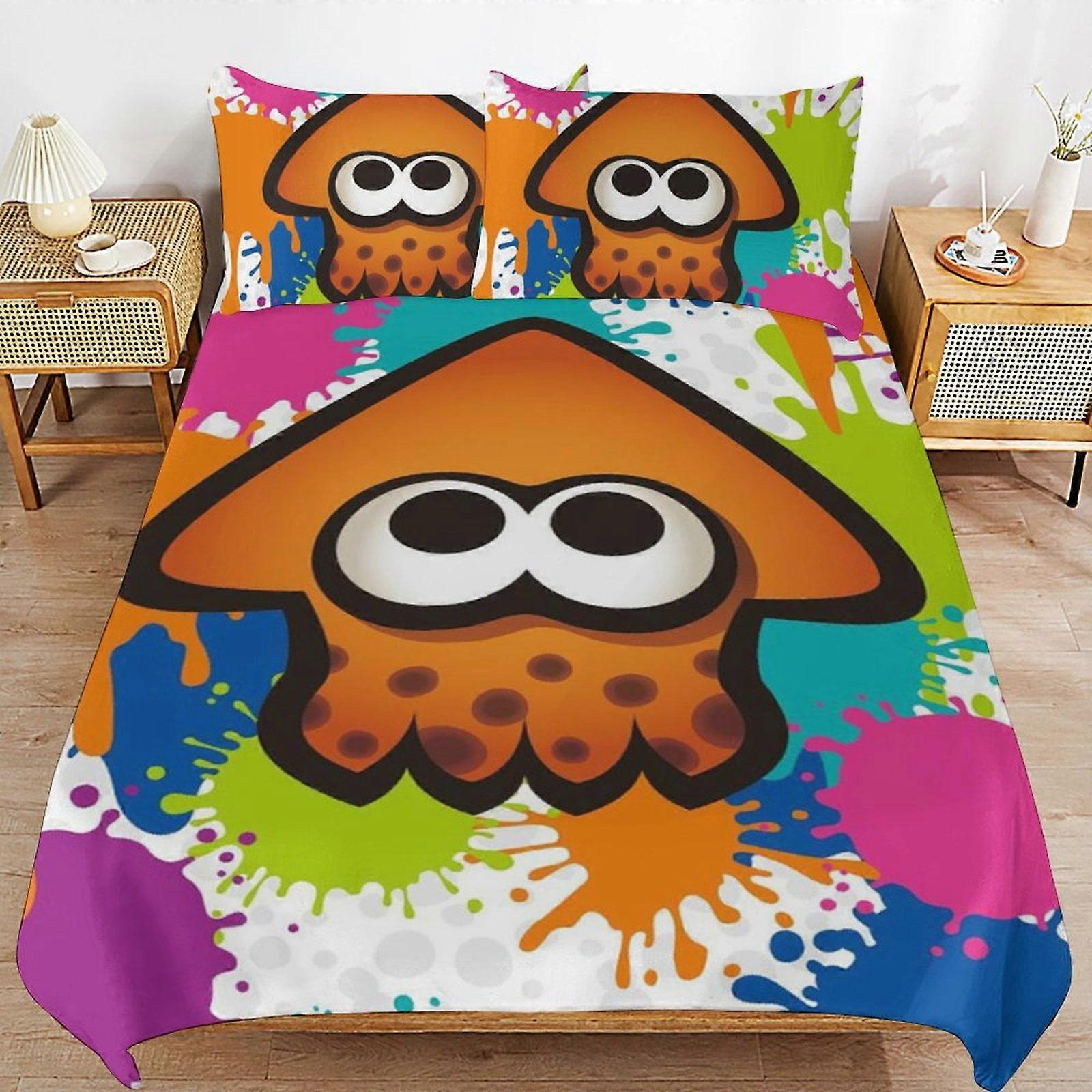 x94 Splatoon Comforter Set 3 Pieces Quilt Cover Set Soft Bedding Sets for All Seasons (1 Comforter 2 Pillowcases) hb94