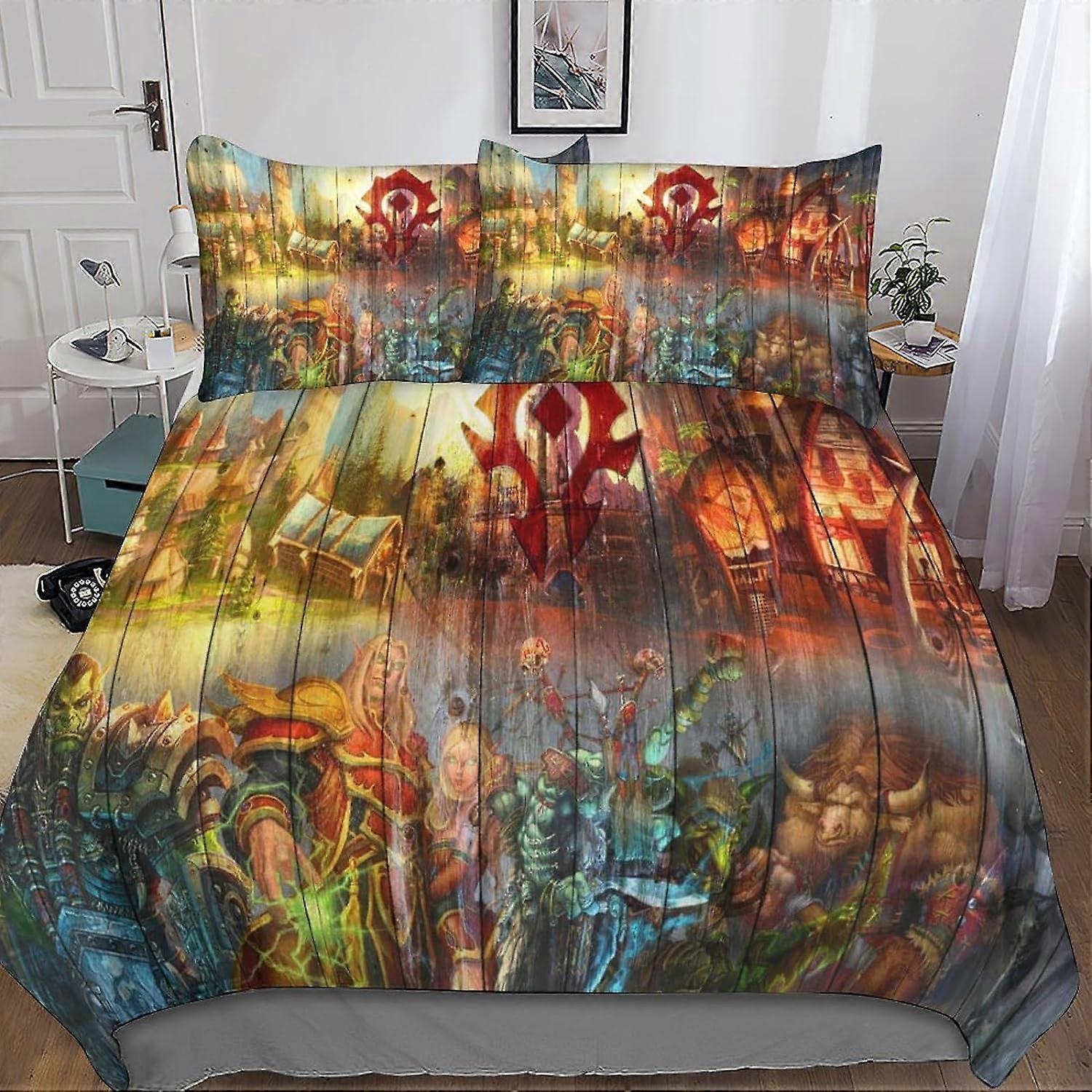 Warcraft 3D Duvet Cover Sets, WOW Game Bedding Set and Pillowcase for Single or Double Bed Microfiber with Zipper Closure 3 Pcs