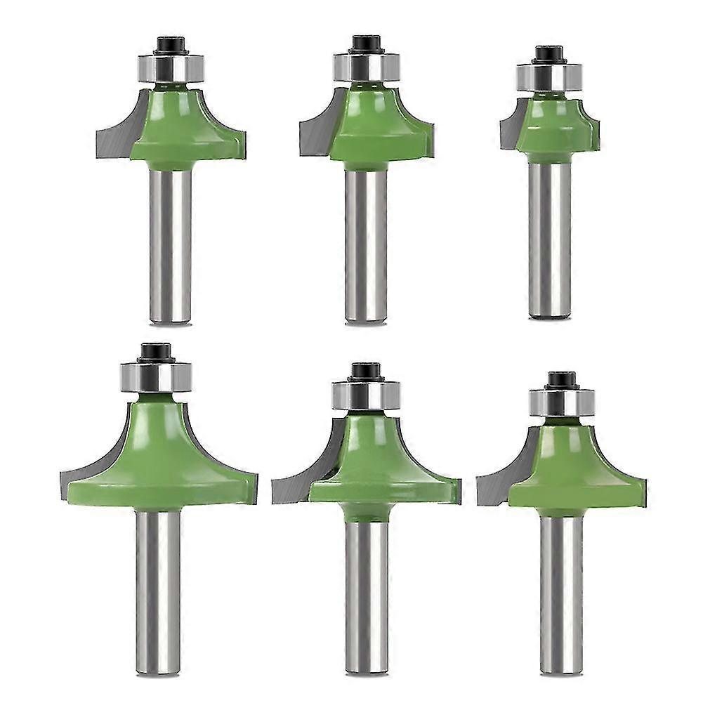 6pcs Rounded Edge Cutters with 8mm Shank, Rounded Corner Radius Router Bits, Carbide Router Bits with Bearing for Woodworking