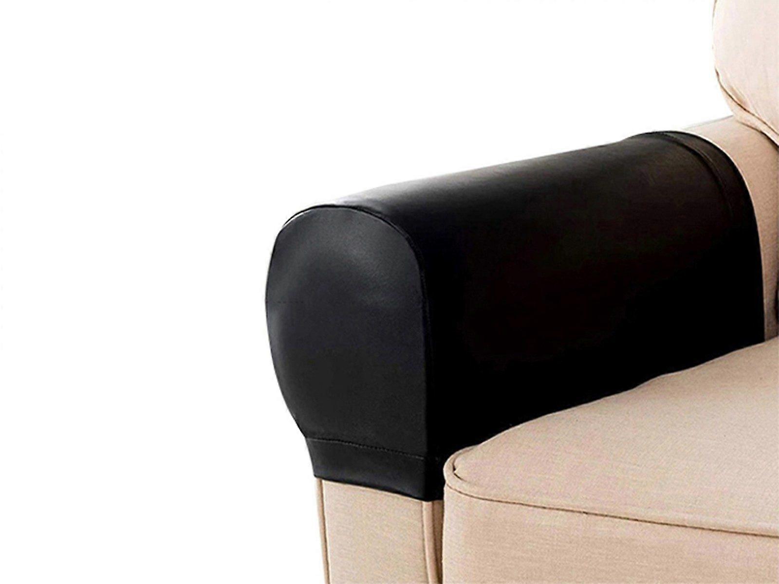 2Pcs PU Leather Sofa Armrest Covers Removable Couch Arm Slipcovers Black