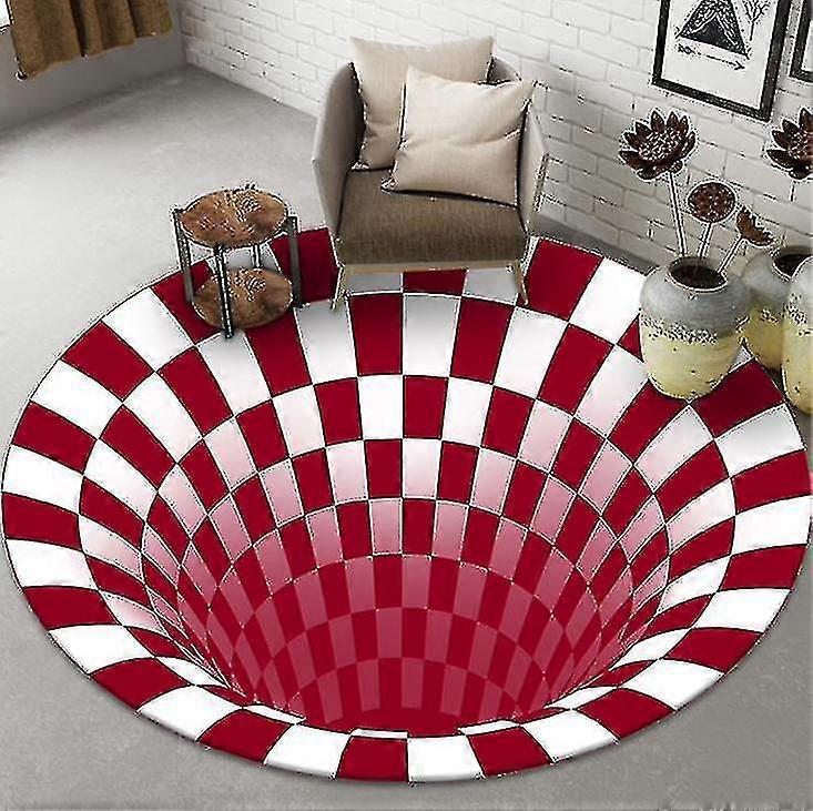 3d Vortex Illusion Rug, Round Carpet, Non-slip Plaid Doormat Floor Pad