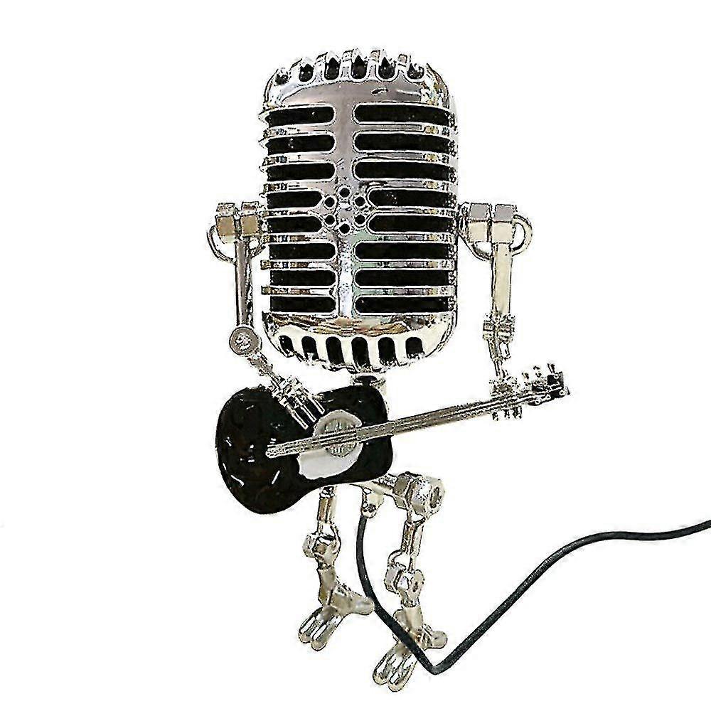 Qian Usb Retro Style Microphone Robot Lamp Holding Guitar With Light Vintage Home Decoration