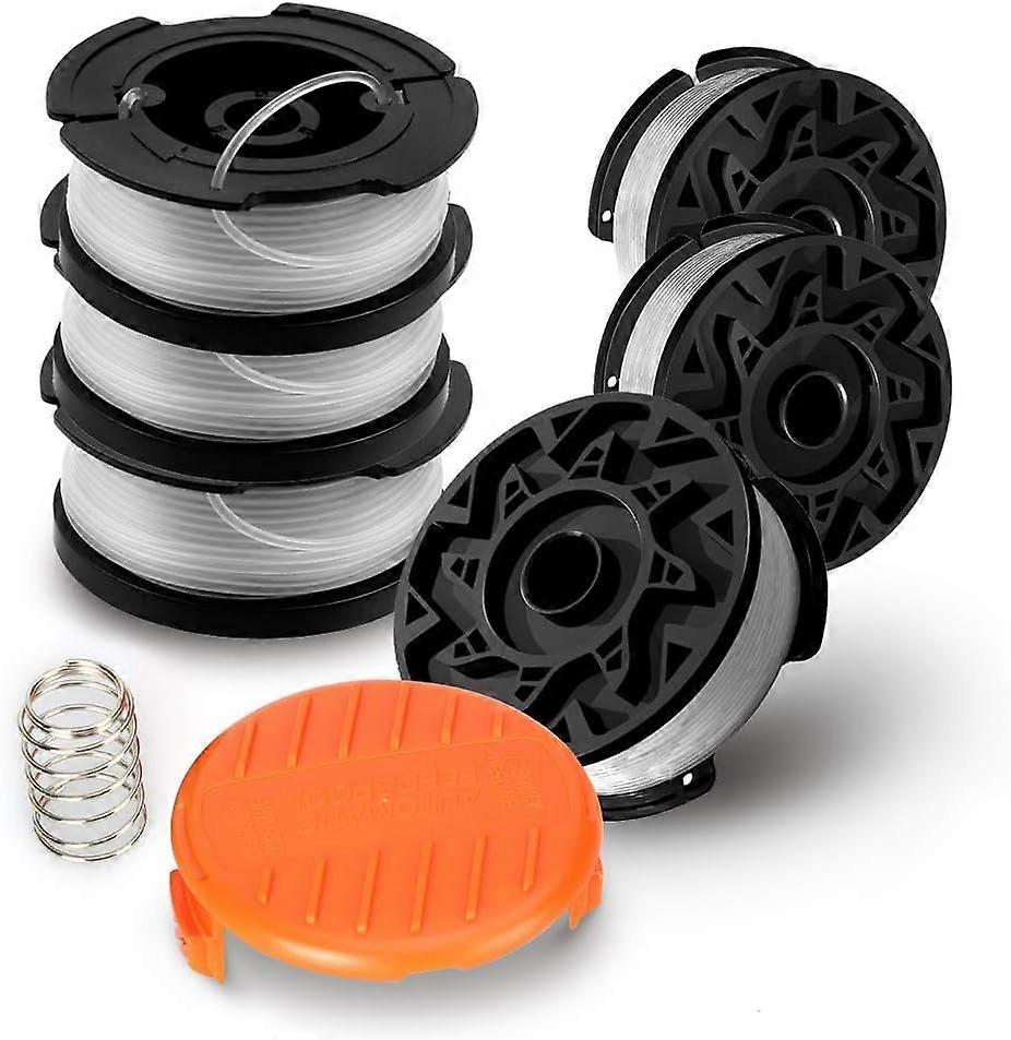 Set of 6 Spools A6485 A6481 for Black Decker Trimmer, 6 x 9 m Nylon Line, Line 1.65 mm + 1 Cap + 1 Spring
