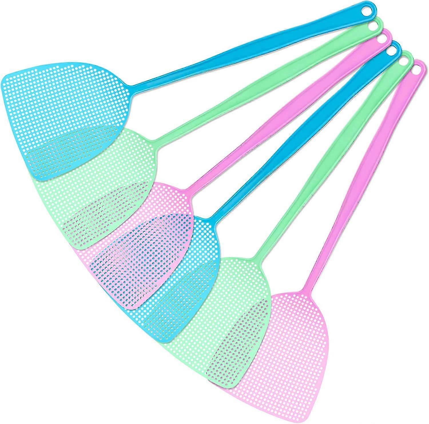 Fly Swatter Durable Plastic With Long Handlepest Killer Assorted Colors 6 Pack 3 Colors