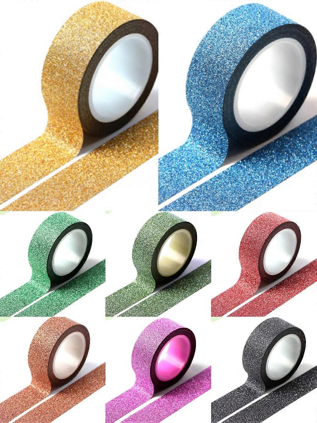 8Rolls Guld Glitter Tejp, 15mm x 5m