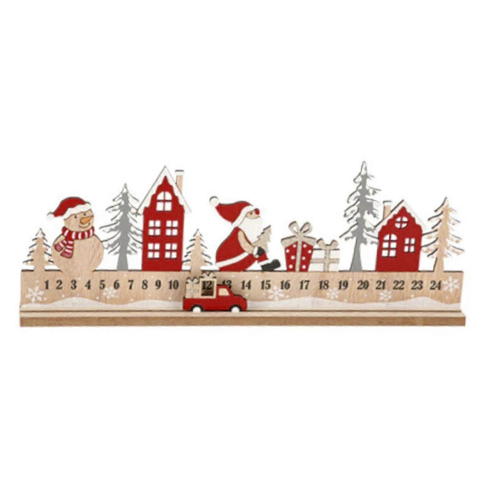 24 Days Christmas Advent Calendar 2024 Countdown to Christmas Wooden Block Red Truck Desktop Figurine for Table Shelf Decoration