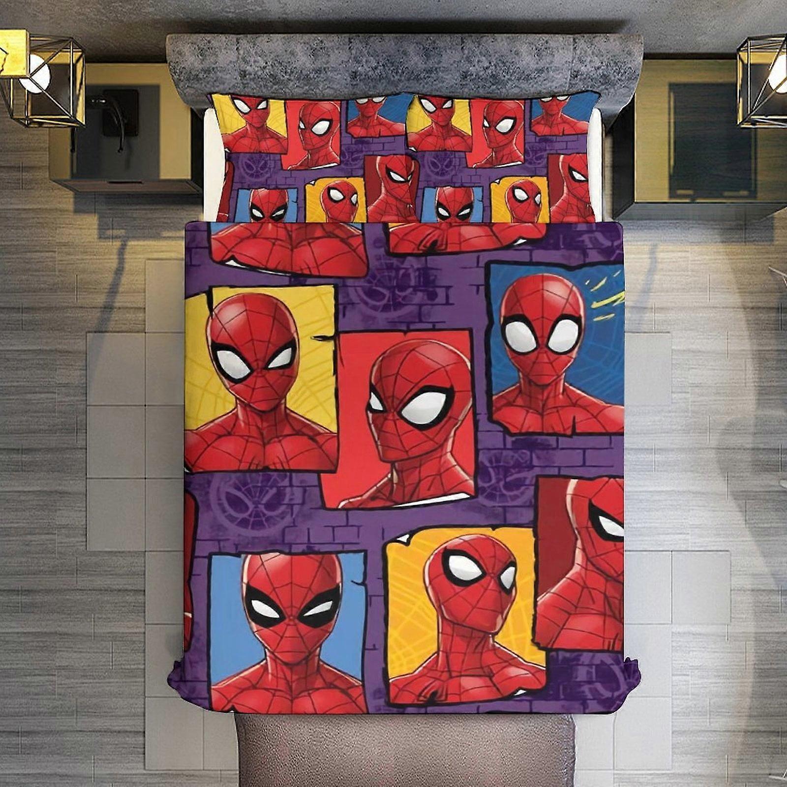 v3320  Bed Sheets Bedding Spider-Man 3 Pieces Duvet Cover Set Full Size Super Soft Fade Resistant Microfiber 1 Cover with Zipper and 2 Pillowcases,Eas