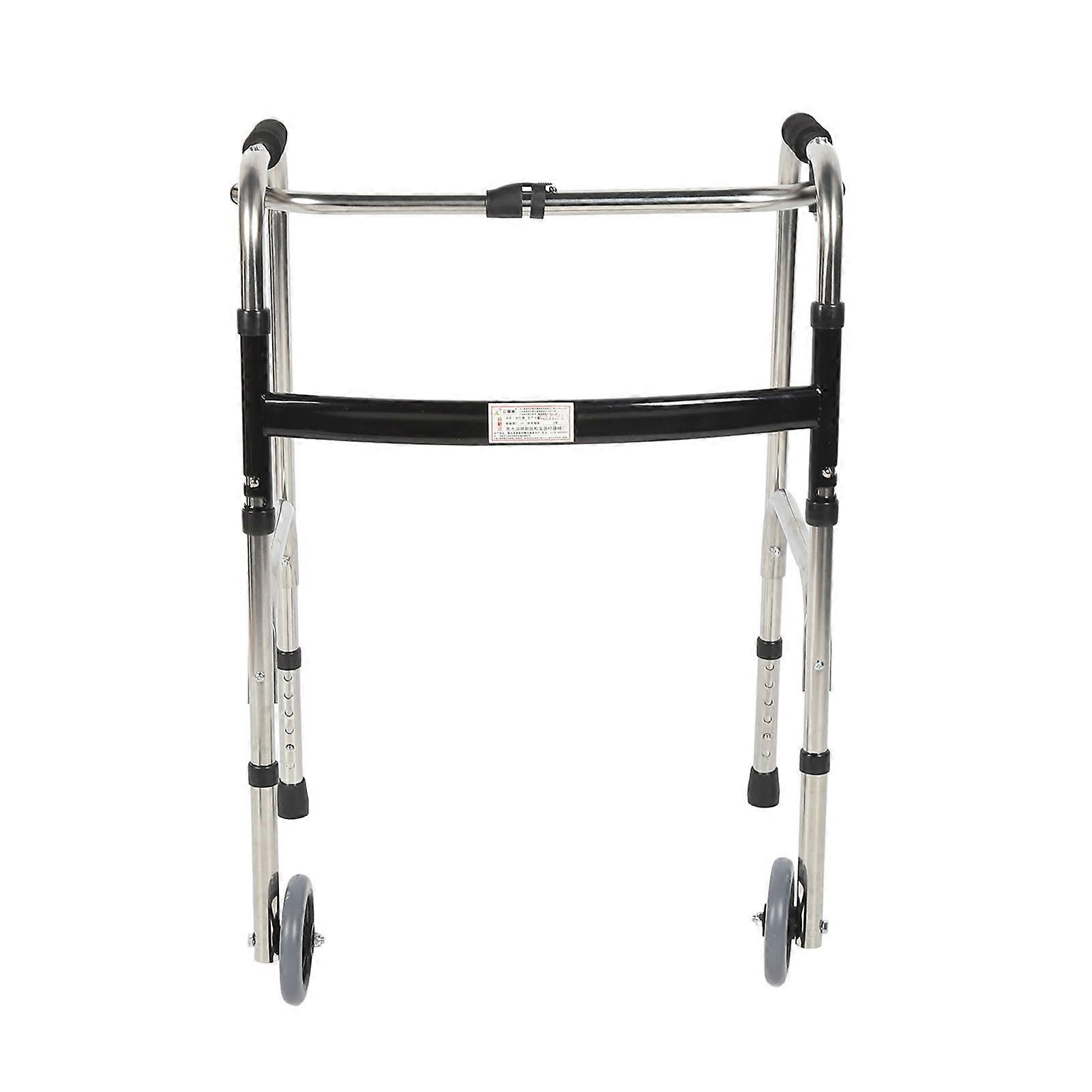 Elderly Folding Walker 6 Height Adjust Stainless Steel Senior Walking Aid with Wheels