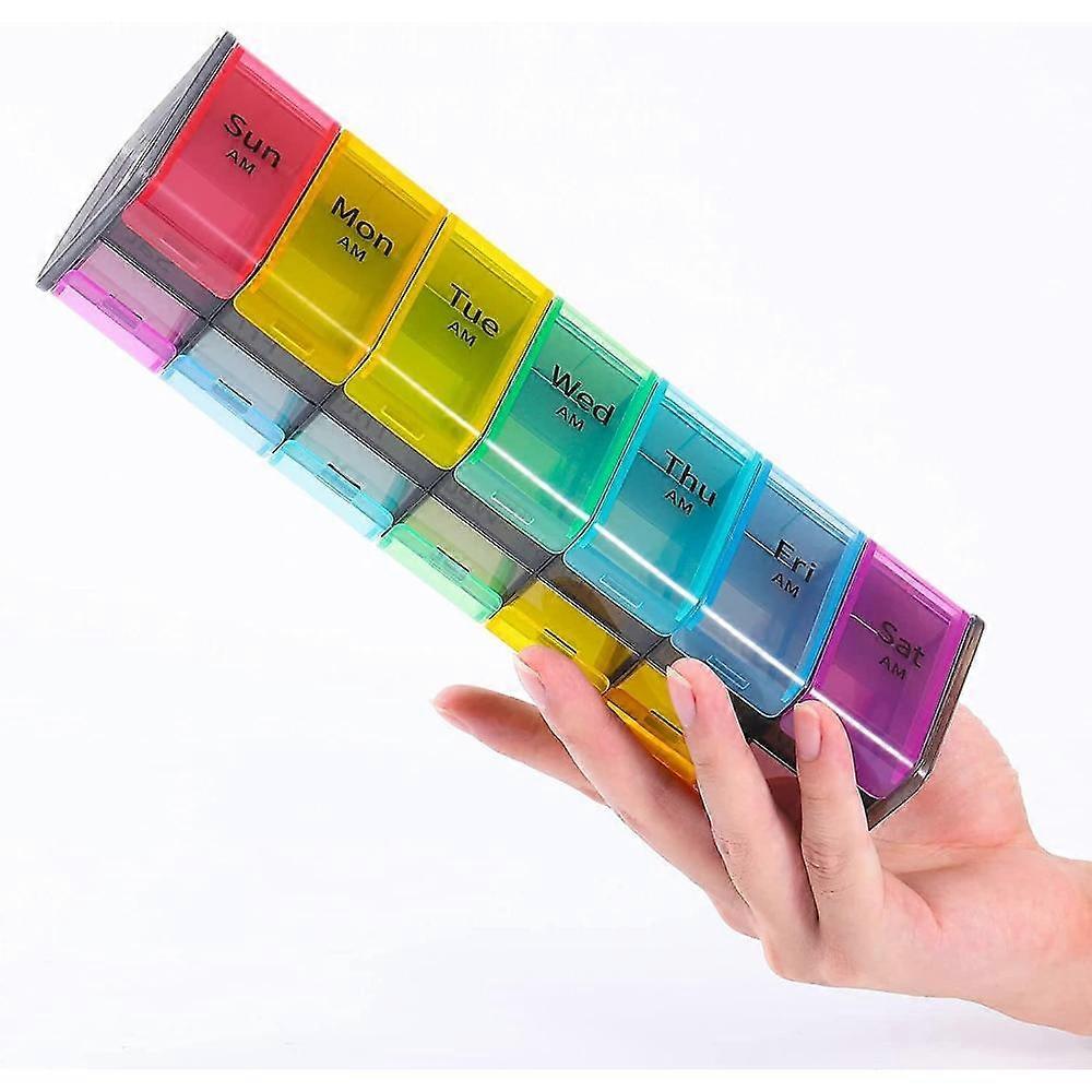 Extra Large Pill Organizer 2 Times A Day, Pill Box 7 Day Weekly Pill Box Organizer, Am Pm Pill Case Pill Container With 14 Xl Compartment MDE
