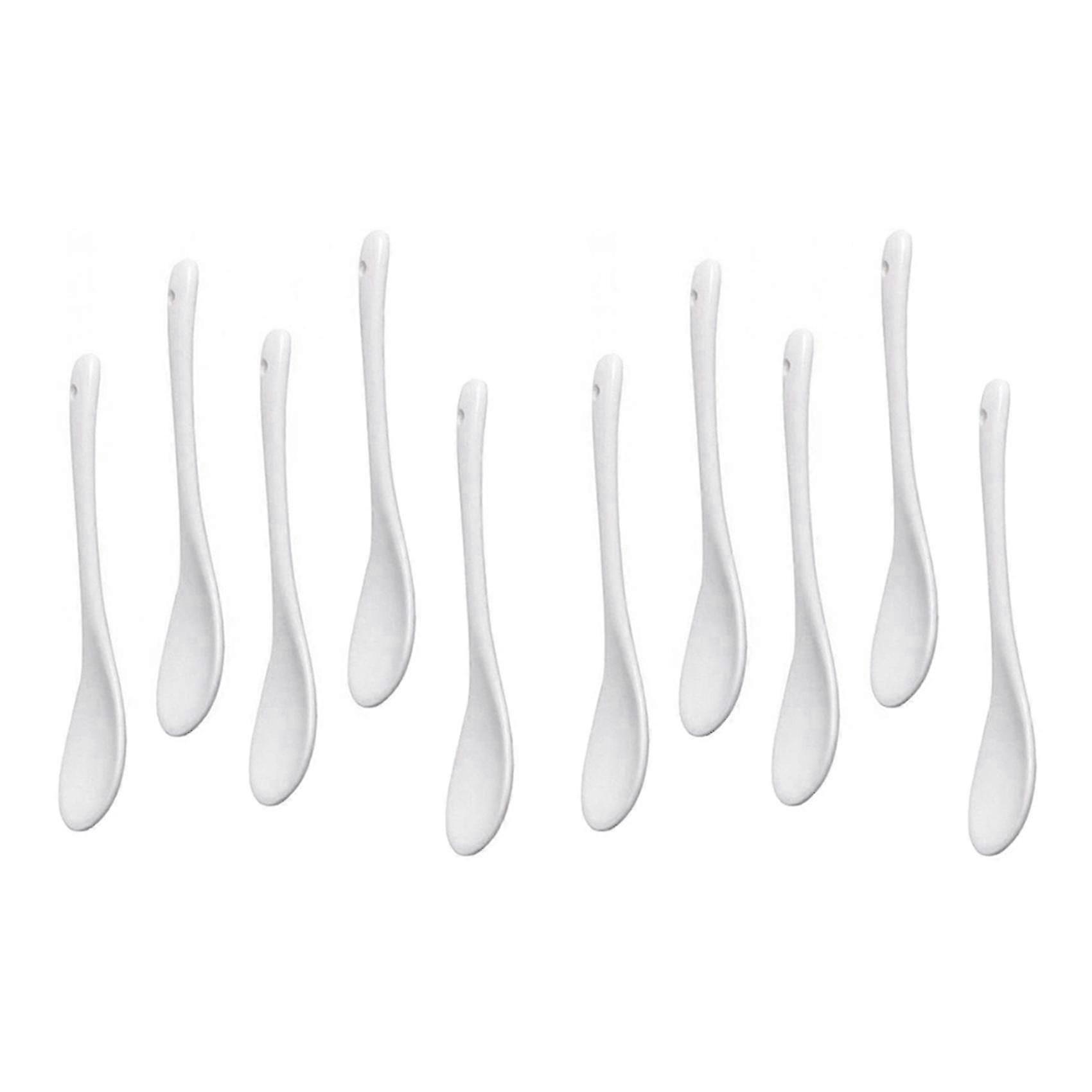 10 Pack White Porcelain Egg Spoons Ceramic Spoons Coffee Dessert Spoons