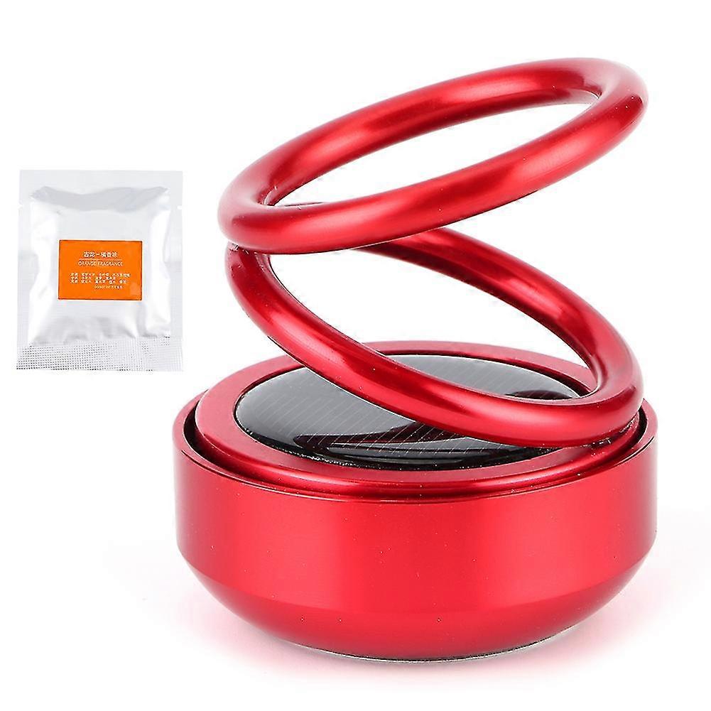 Car Air Freshener Solar Energy Rotating Odor Eliminator Aromatherapy Diffuser W/Double RingRed