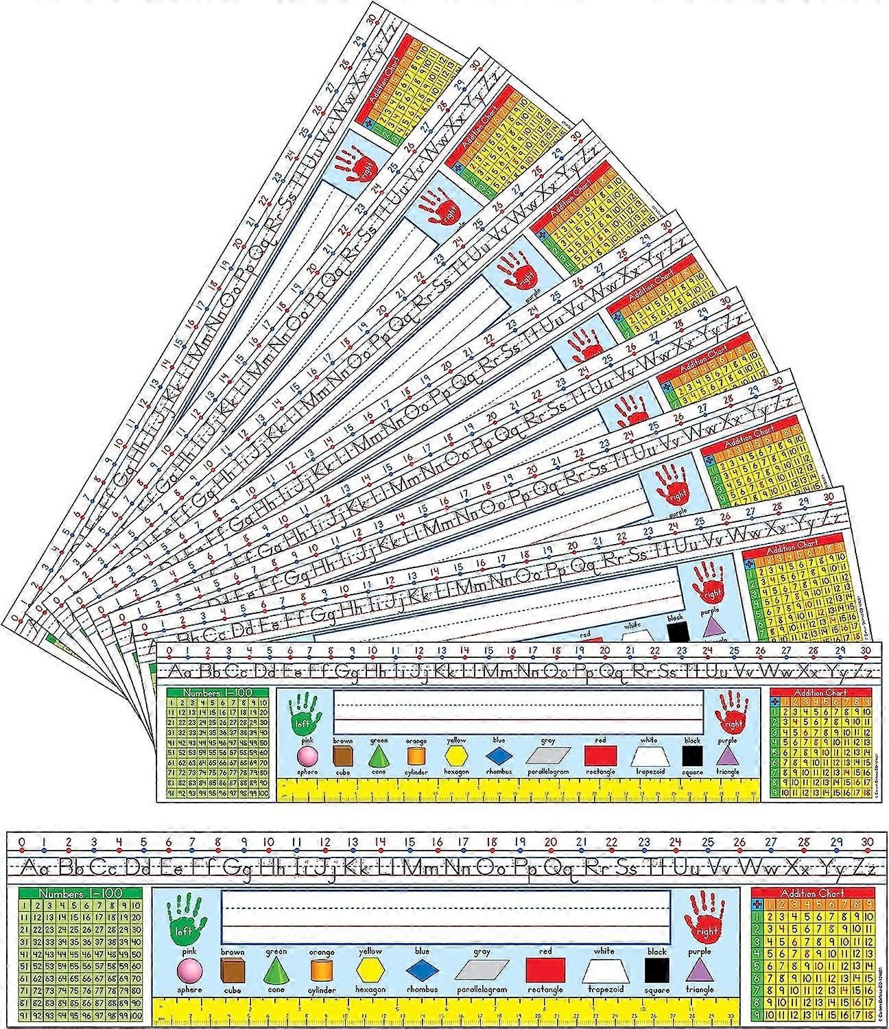 36 Pcs Traditional Manuscript Name Plates for Desks Name Plates for Classroom with Alphabet and Number Line Strips for Desks Shapes & Number Chart