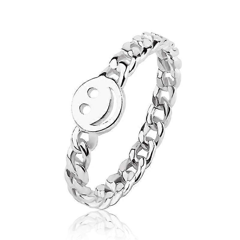 Women Good Luck Smiley Face Ring Happy Face Stackable Ring With Cute Chain Link Band