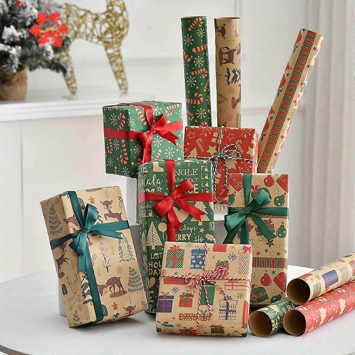 Minglan 6pcs/set Christmas Vintage Kraft Paper Gift Gift Wrapping Paper Santa Claus Christmas Tree Cartoon Wrapping Paper Wrapping Paper Tissue Paper
