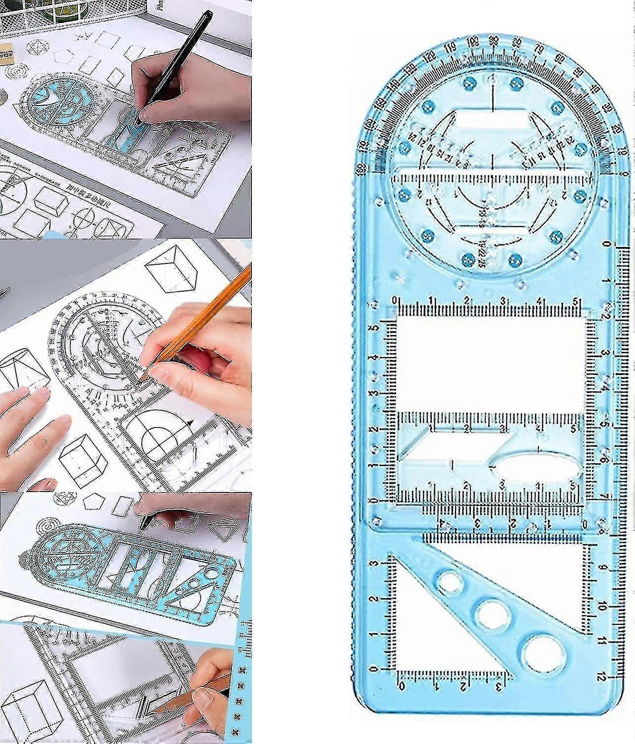 Multifunctional Geometric Ruler, Mathematics Drawing Ruler, Geometric Drawing Template Measuring Draft Rulers For Student School Office