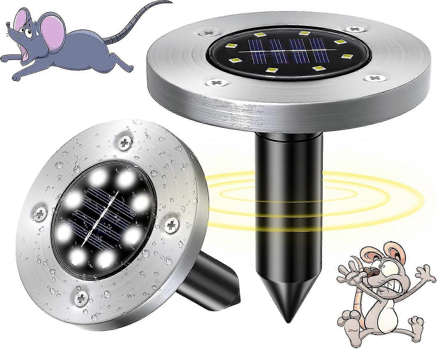 2 Pack Mole Repellent Solar Powered Gopher Repellent Ultrasonic Solar Powered Sonic Mole Deterrent Stakes, Snake Groundhog Repellent For Yard, Garden