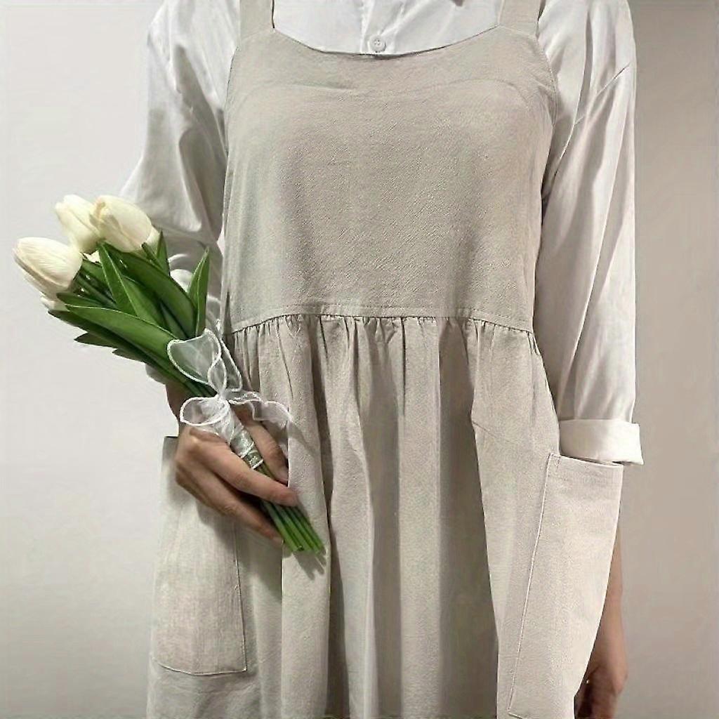 1pc Stylish Linen Apron with Pockets for Chefs, Gardeners, Cooks, Bakers, Florists, Painters, and Baristas - Durable and Comfortable Bib Overalls