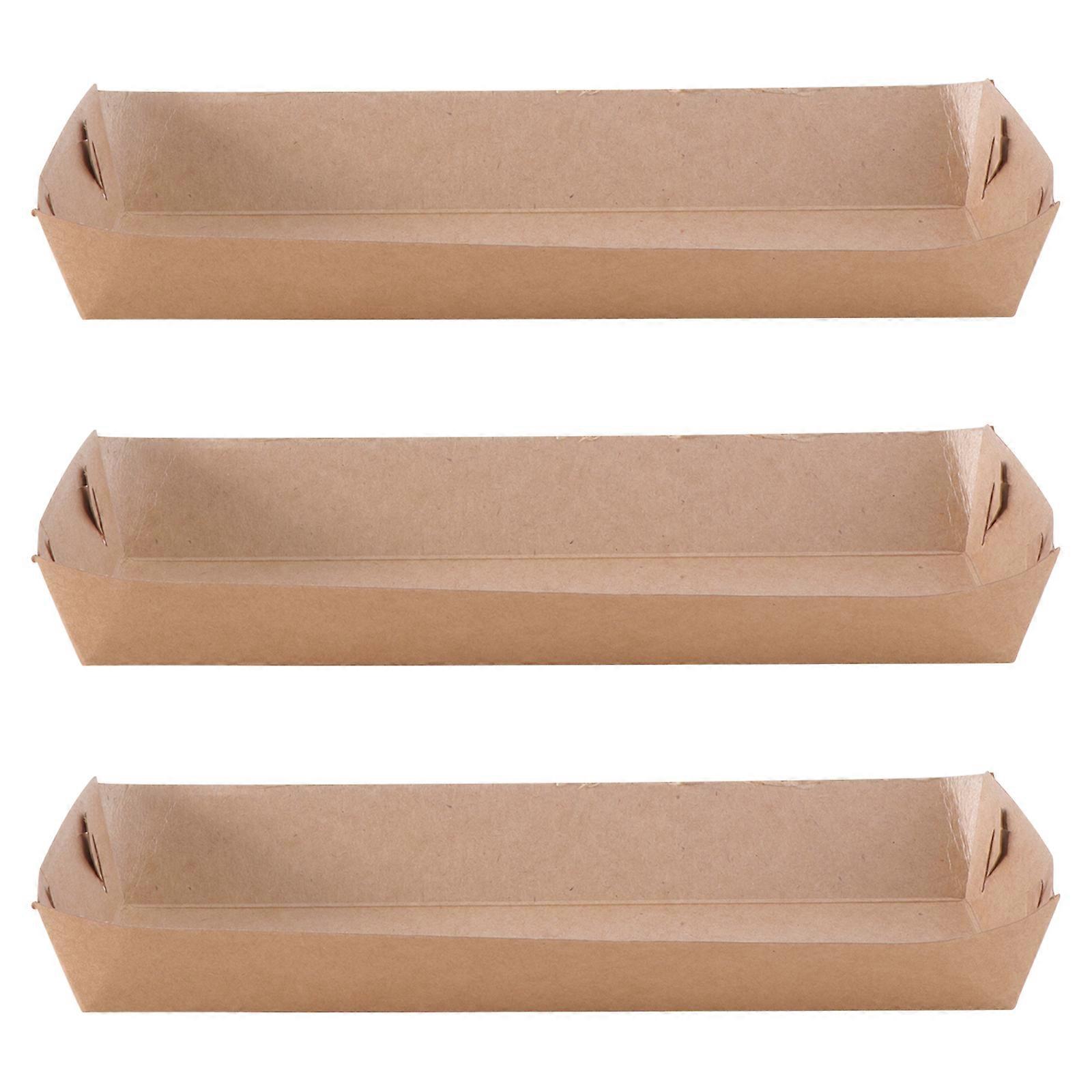 50 Pcs Disposable Paper Food Serving Tray Kraft Paper Coating Boat Shape Snack Open Box French Fries Chicken Box (20 x 6 x 3cm)