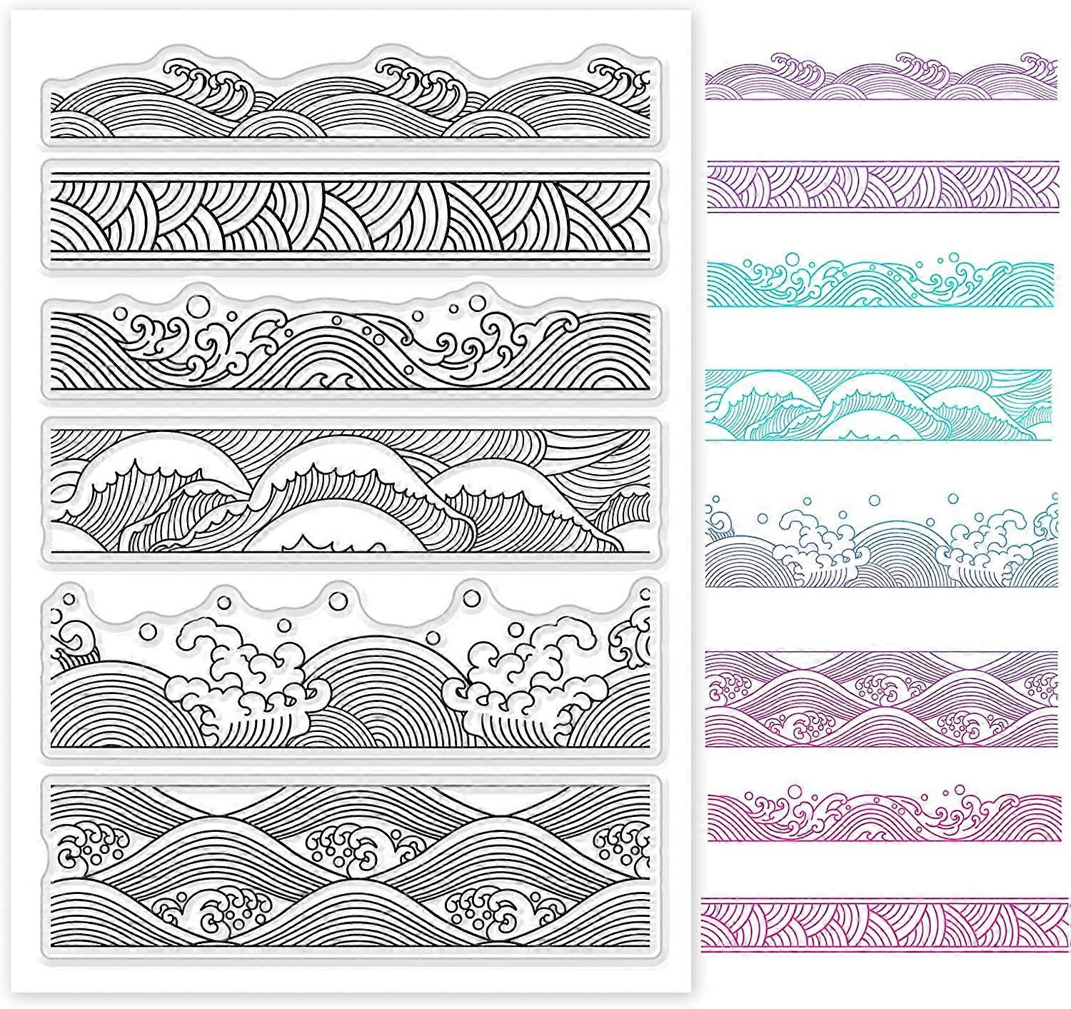 1Sheet Chinese Retro Style Ocean Waves Borders Clear Stamps Transparent Silicone Stamp Seal for Card Making Decoration and DIY Scrapbooking