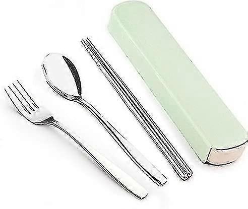 3 Stke Move Cutlery Spoon Fork Tableware Set 304 Stainless Steel Silver With Case