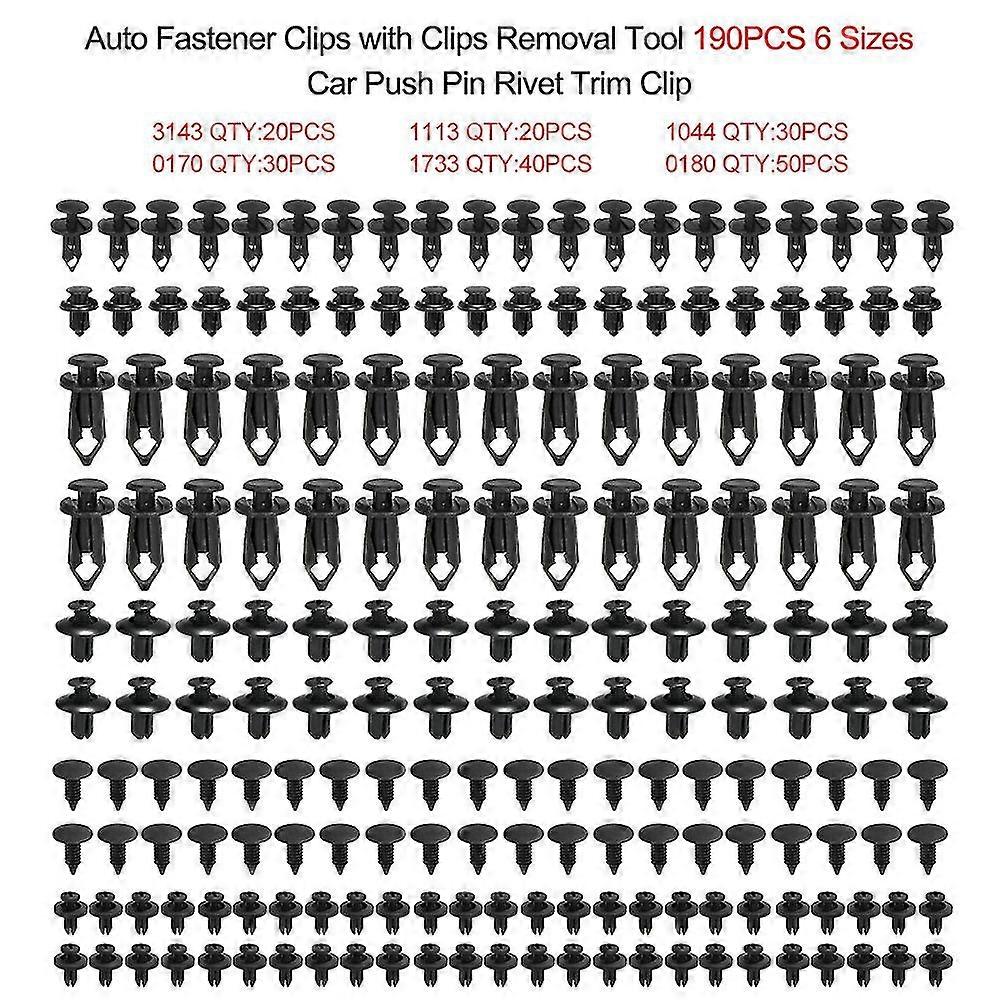 Universal Auto Fastener Clips Plastic Fastener Rivet Clips 190pcs 6 Tailles Car Push Pin Rivet Trim Clips Fastener Clips-yky