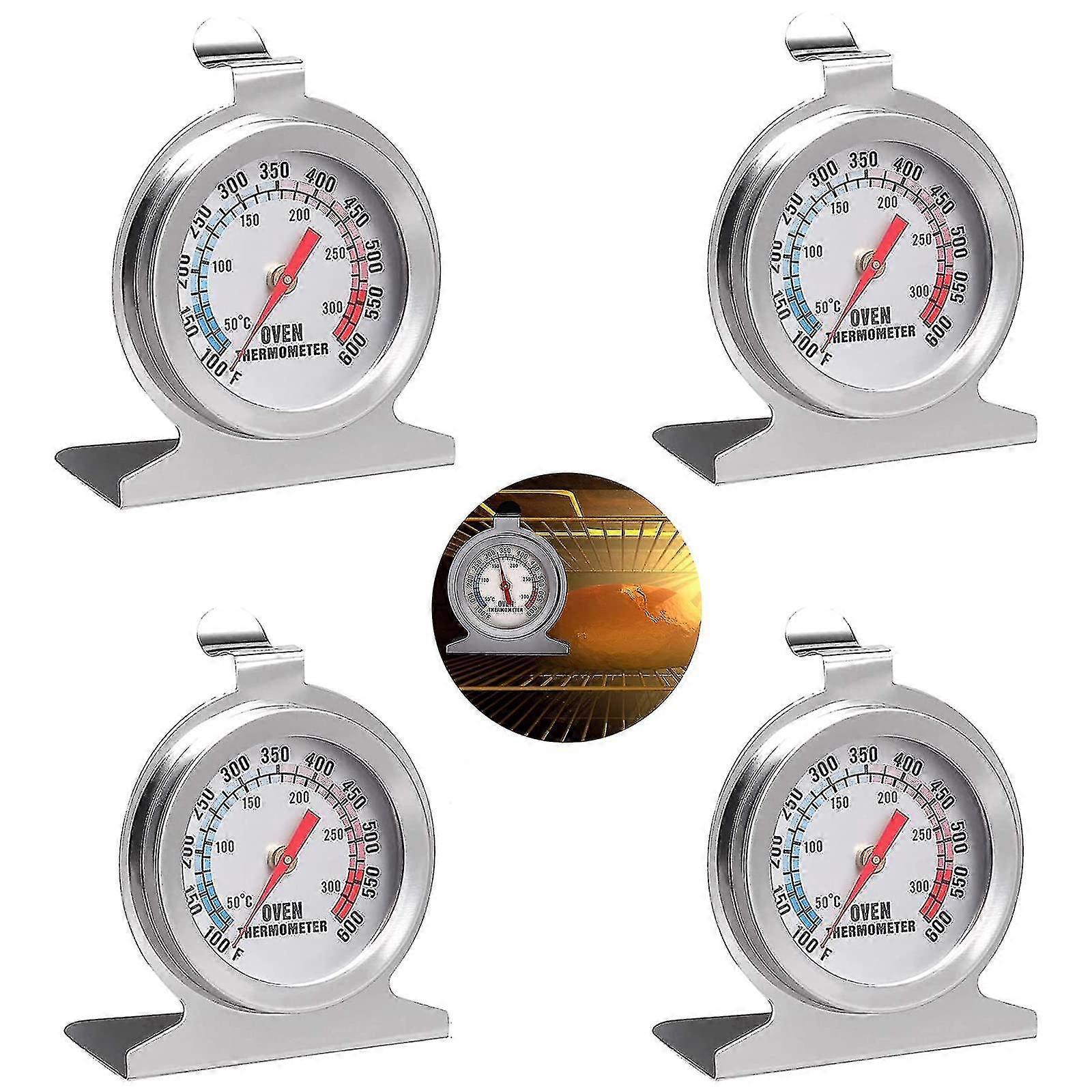 Lot de 4 thermomètres de four à lecture instantanée, cadran en acier inoxydable, 50-300 °C/100-600 °F