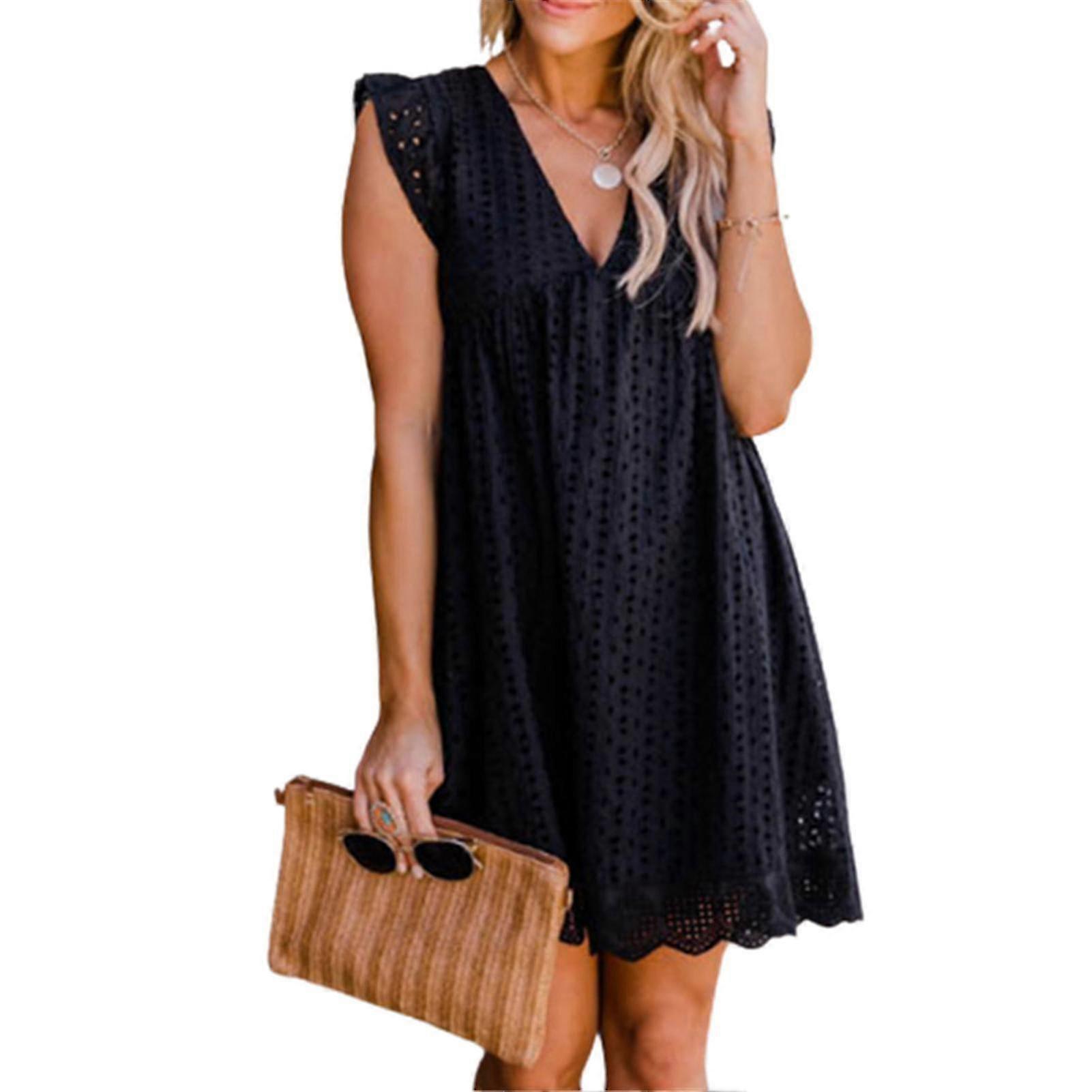 Summer V-neck Cotton Short Skirt Solid Color Dress California Romper For 2023